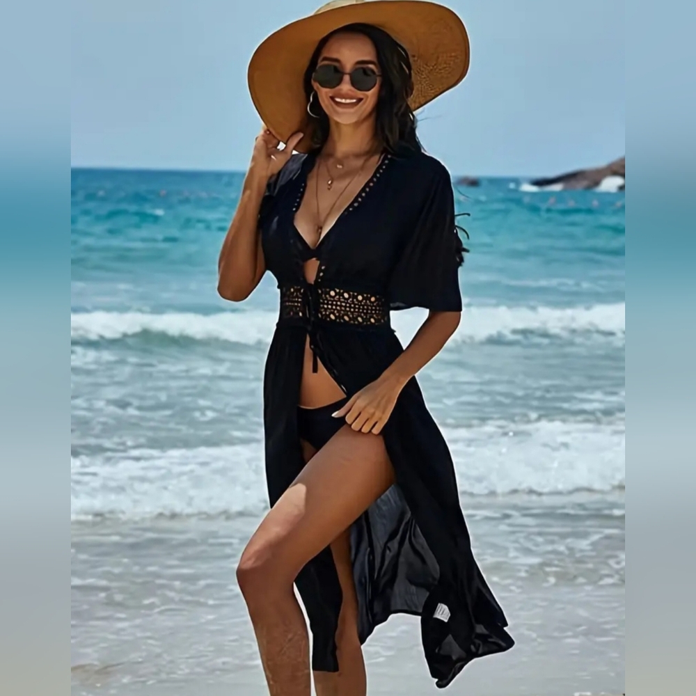 Crochet Chiffon beach dress .
